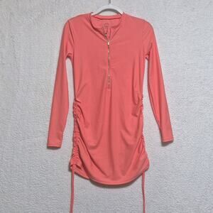 Mott50 Womens Long Sleeve Swim Dress Coral Neon Small UPF 50 Ruche Modest Beachy